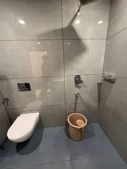 An attached bathroom at The Verandah, Punalur